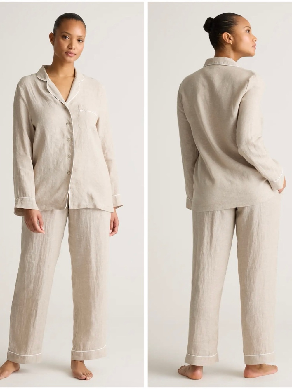 Quince 100% European Linen Long Sleeve Pajama Set Piping Flax Lightweight Small - Picture 14 of 14